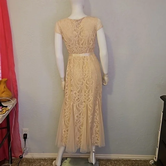 CANDALITE Antique Ivory Lace Maxi Bow Tie Waist Fairycore Hoco Dress - Picture 6 of 10